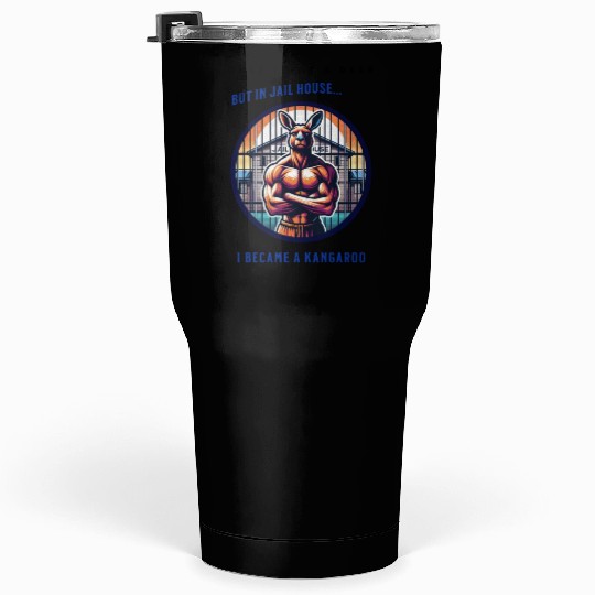 Kangaroo breaks out of jail funny vector graphic Tumblers 30 Oz
