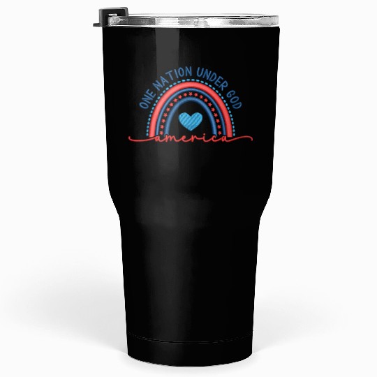 One Nation Under God Rainbow Embroidery Effect Tumblers 30 Oz