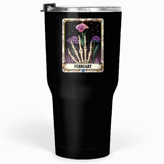 February Gothic Tarot Card - Violet Flower & Skele Tumblers 30 Oz