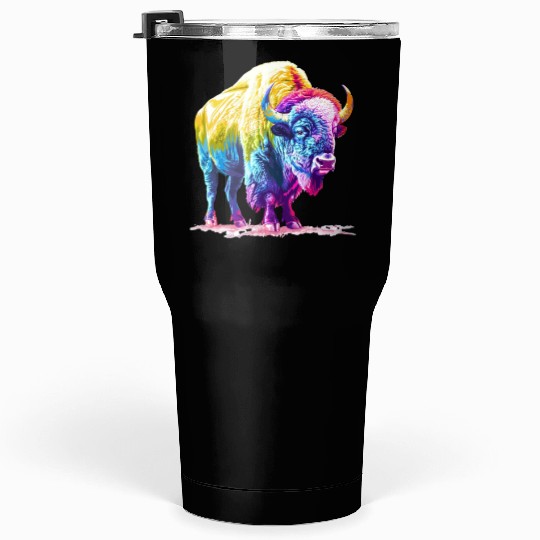 Vibrant Rainbow Buffalo Artwork Tumblers 30 Oz