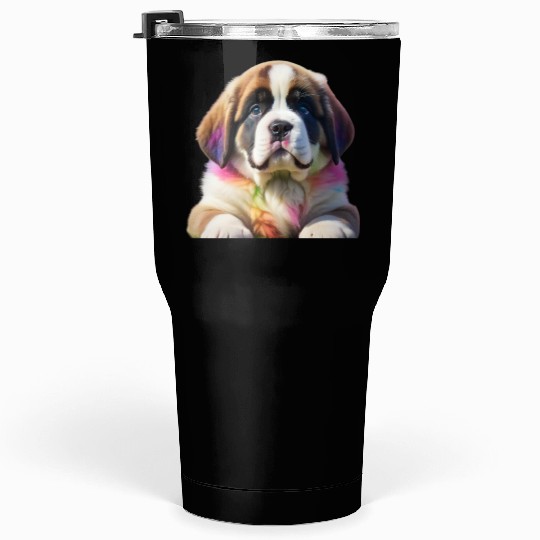 Rainbow Ombre Saint Bernard Puppy Tumblers 30 Oz