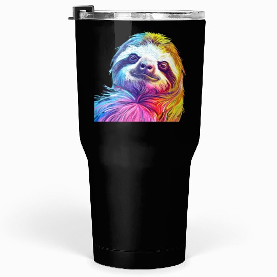 Vibrant Rainbow Sloth Art Tumblers 30 Oz