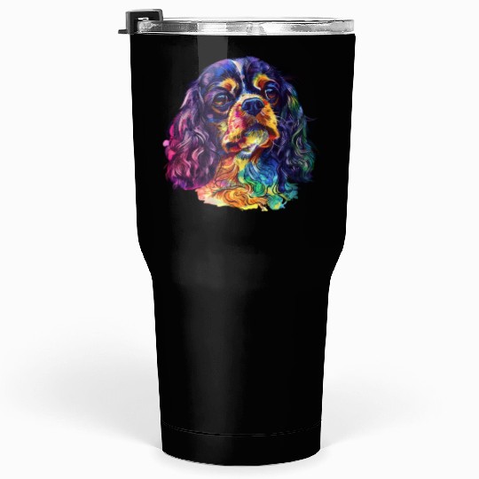 Colorful Cavalier King Charles Spaniel Portrait Tumblers 30 Oz