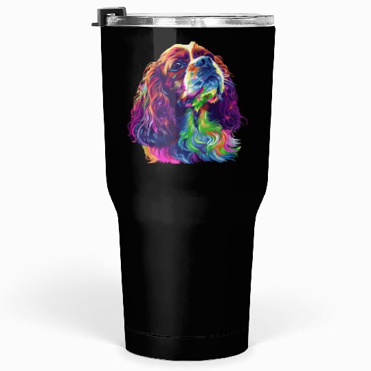 Cavalier King Charles Spaniel Illustration Rainbow Tumblers 30 Oz