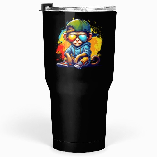 Cool Hip Hop Monkey with Sunglasses Graffiti Style Tumblers 30 Oz