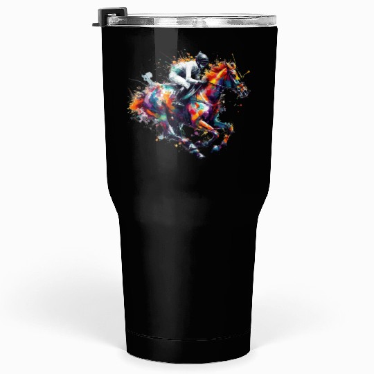 Horse Racing Boy Watercolor art Tumblers 30 Oz
