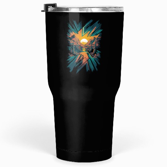 Abstract Geometric Mountain Sunset Landscape Tumblers 30 Oz