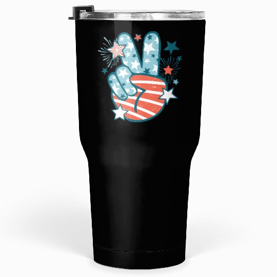 Groovy 4th Of July Peace Hand Sign USA Flag Tumblers 30 Oz