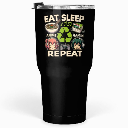 Cute Anime Eat Sleep Anime Repeat Manga Tumblers 30 Oz