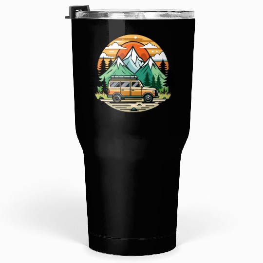 Camper Van parked Lake with Mountains Tumblers 30 Oz