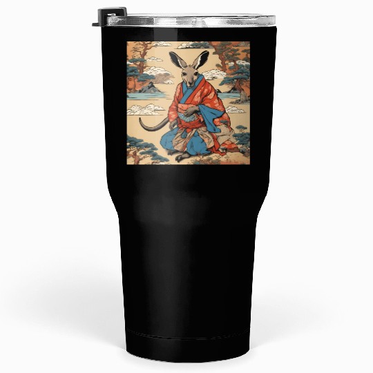 Retro Ukiyo-e Style Kangaroo Caricature Tumblers 30 Oz