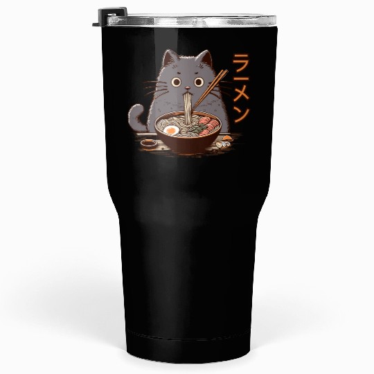 Japanese Cat Eating Ramen Tumblers 30 Oz