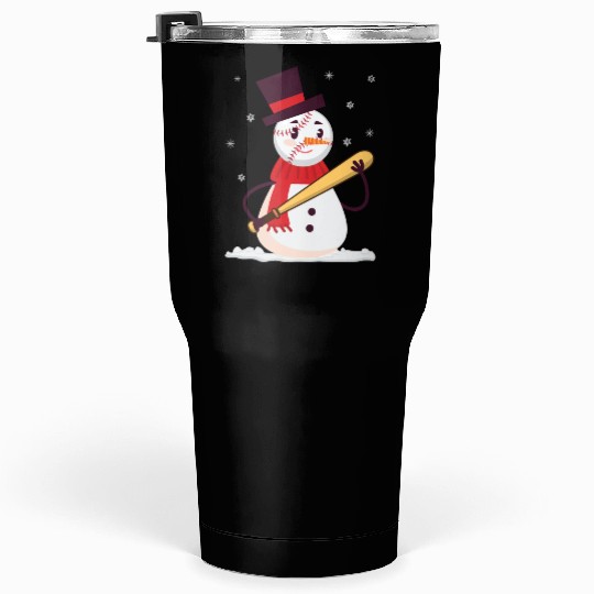 Baseball Snowman Balls Snow Christmas Xmas Sports Tumblers 30 Oz