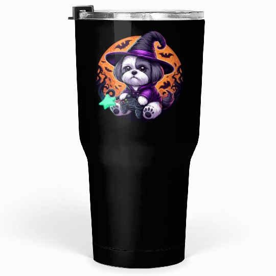 Halloween design Shih Tzu Wizard gamer Tumblers 30 Oz