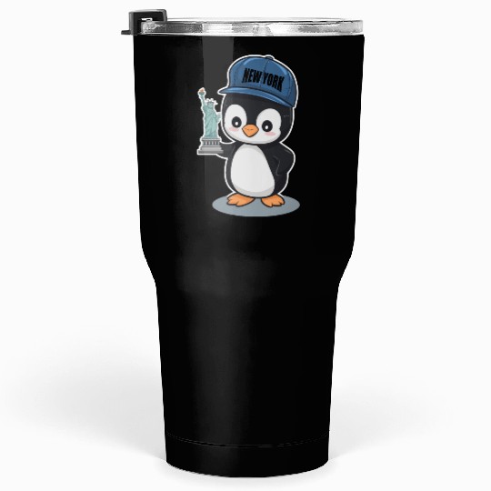 New York Penguin Holding Statue Of Liberty Tumblers 30 Oz