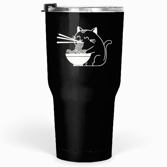 Cute Cat Eating Ramen Kawaii Food Design Tumblers 30 Oz