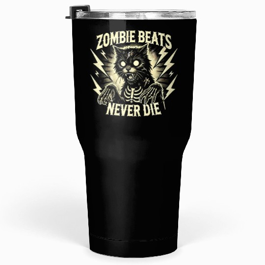 Zombie Cat Halloween Skeleton Skull Horror Fun Art Tumblers 30 Oz