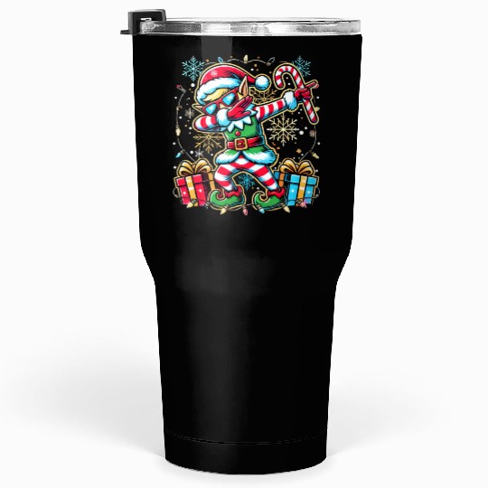 Dabbing Elf with Candy Cane and Presents Tumblers 30 Oz