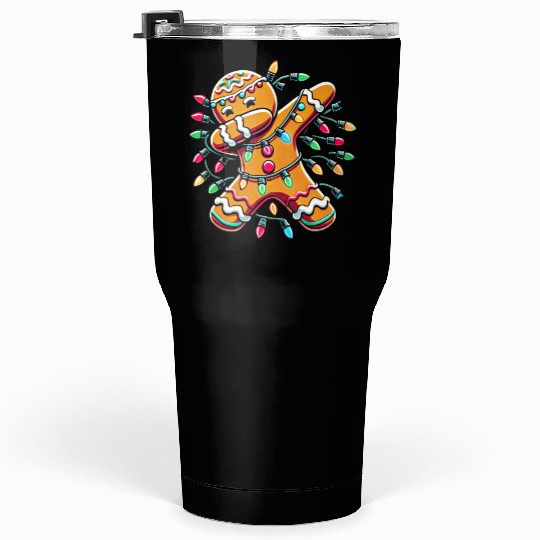Dabbing Gingerbread Wrapped in Christmas Lights Tumblers 30 Oz