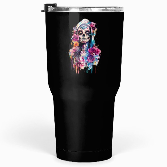 Santa Muerte Saint Mexican Folklore Dead Skull Tumblers 30 Oz
