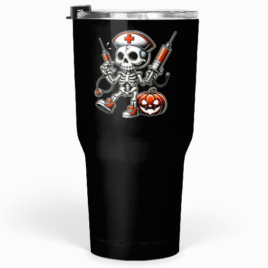 Skeleton Nurse with Medical Syringes Halloween Tumblers 30 Oz