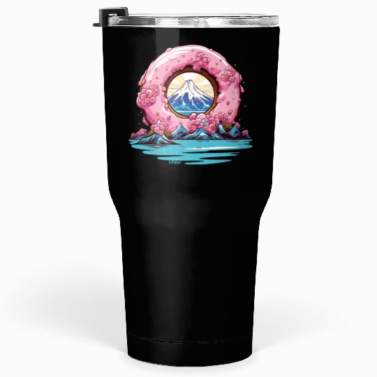 Japan Sakura Blossom Mount Fuji Donut Tumblers 30 Oz