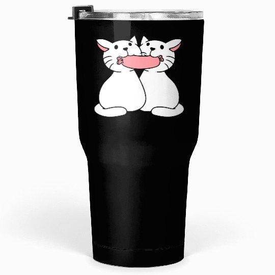 2 cats eating sausage in mouth love friends couple Tumblers 30 Oz