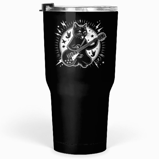 Rock Star Rock and Roll Cat Playing Guitar Tumblers 30 Oz