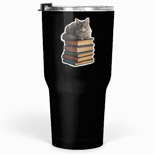 Grey Cat Loaf On Books Tumblers 30 Oz