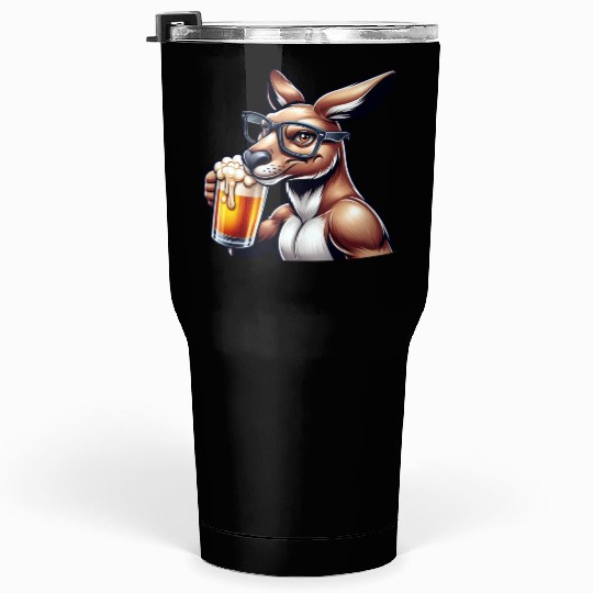 Kangaroo with Glasses Drinking Beer Tumblers 30 Oz