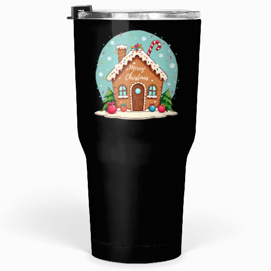 Cute Gingerbread House Merry Christmas Design Tumblers 30 Oz