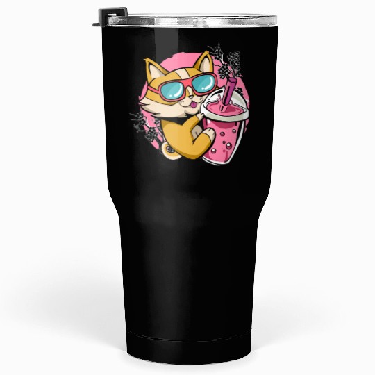 Kitten Kawaii Boba Milk Tea Drinking Cat Tumblers 30 Oz