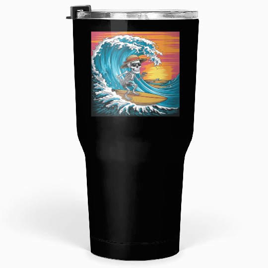 Surfing Skeleton Vibes Surfing Lifestyle Retro Tumblers 30 Oz