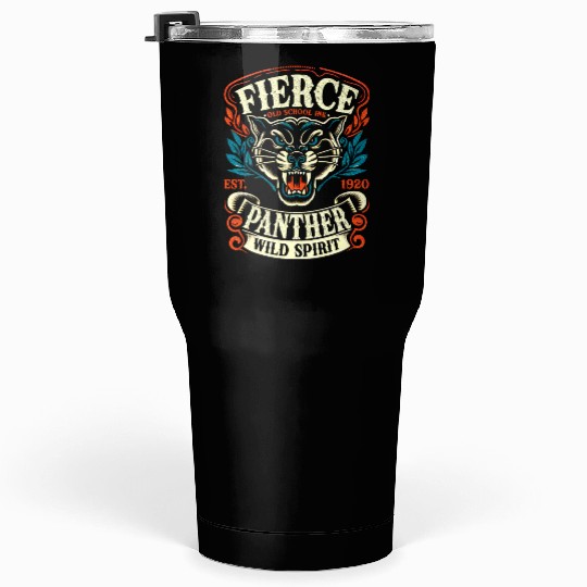 Fierce Panther Old School Tattoo Wild Tumblers 30 Oz