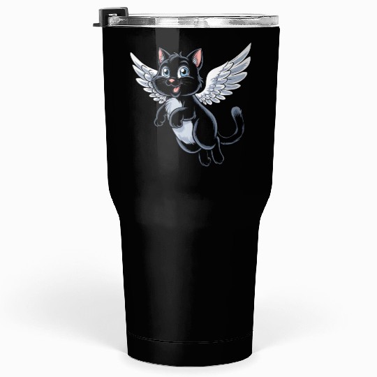 Black Cat with Angel Wings Tumblers 30 Oz