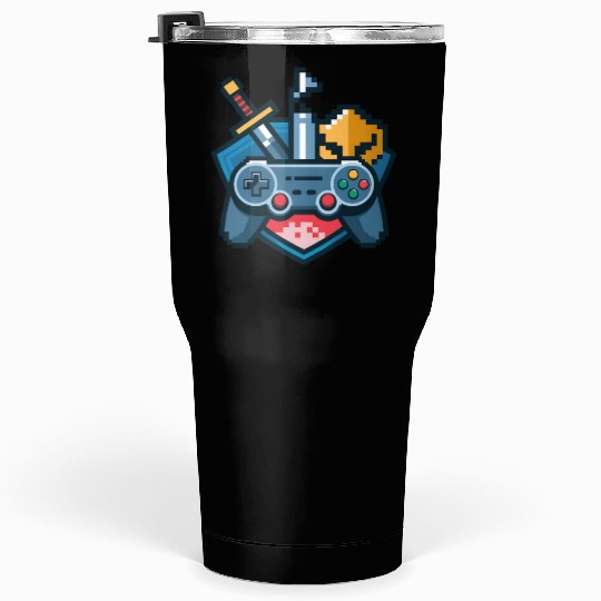 Gaming Logo – Pixel Art Controller and Sword Tumblers 30 Oz