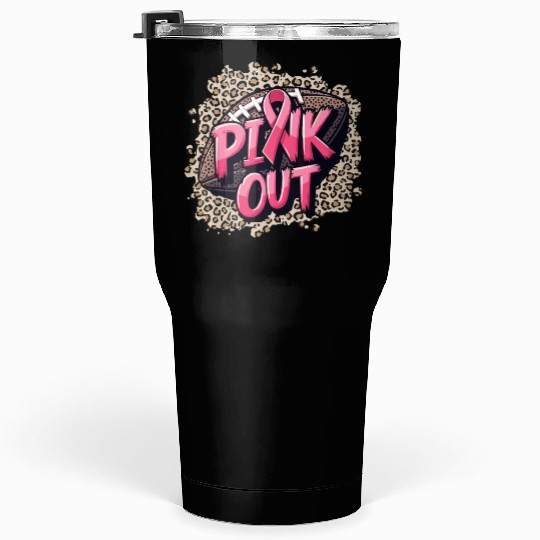 Pink Out Breast Cancer Football Coquette Bow Mom Tumblers 30 Oz