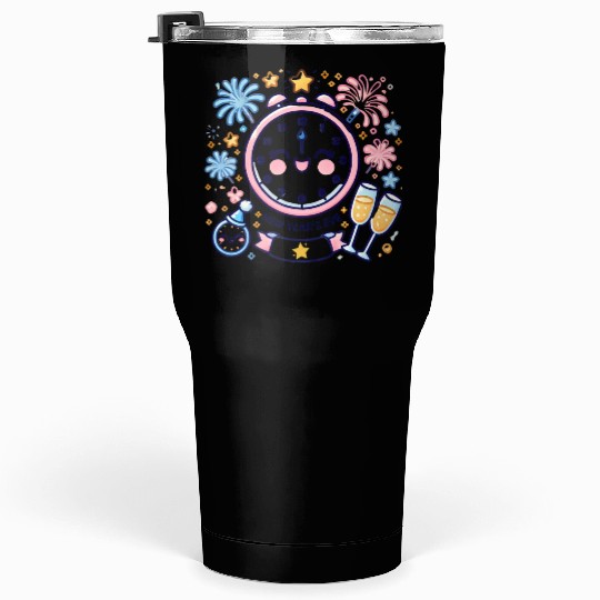 Celebrate New Year's Eve, Fun Clock and Fireworks Tumblers 30 Oz