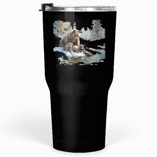 Retro 399 Grizzly Bears Wilderness Scene 90s Tumblers 30 Oz