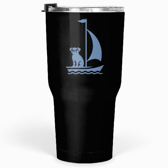 Pug in Boat Silhouette Sailing Minimalist Tumblers 30 Oz