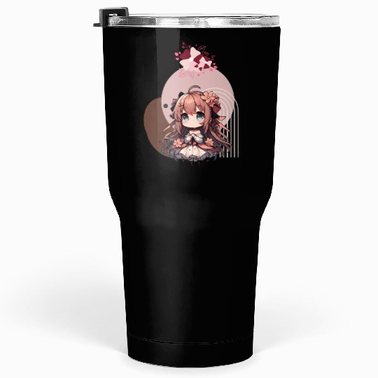 Chibi anime girl with flowers Tumblers 30 Oz