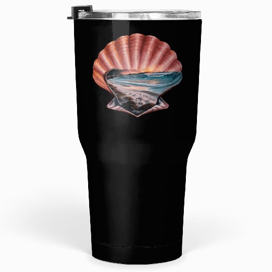 Seashell Beach Scene Serene Ocean Landscape Tumblers 30 Oz