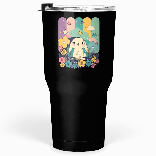 Cute Easter Bunny Surrounded By Flowers Tumblers 30 Oz