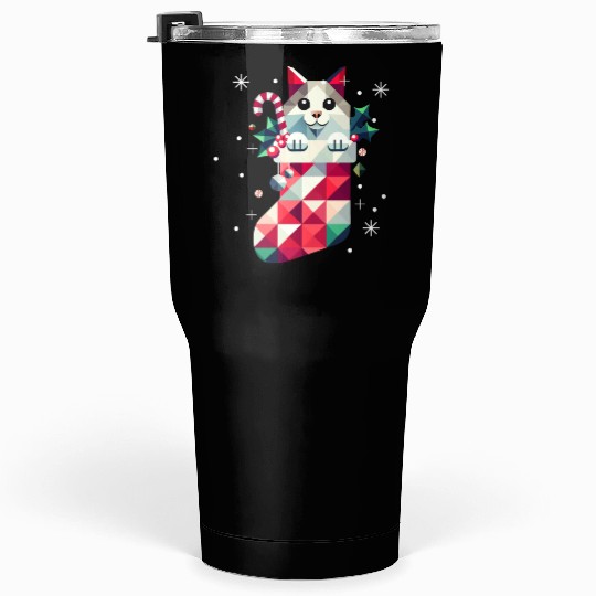 cute cat in a colorful Christmas stocking Tumblers 30 Oz