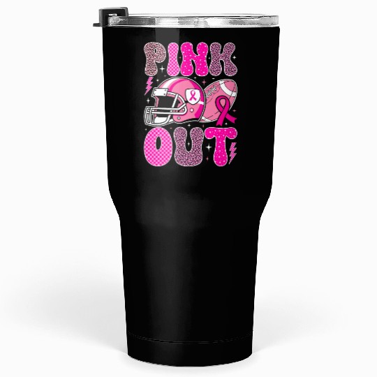 Pink Out Breast Cancer Football Mom Girls Women Tumblers 30 Oz