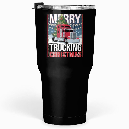Merry Trucking Christmas Festive Semi-Truck Card Tumblers 30 Oz