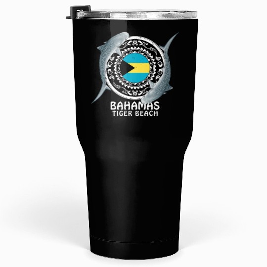 Tiger Beach Bahamas Flag Tiger Shark Bull Shark Tumblers 30 Oz