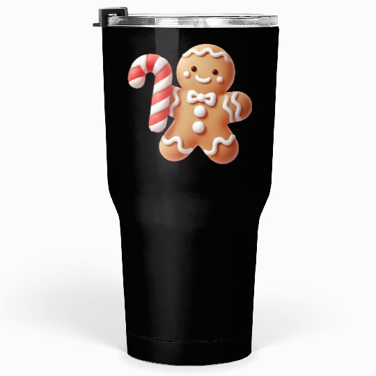 Happy gingerbread man with candy cane Tumblers 30 Oz