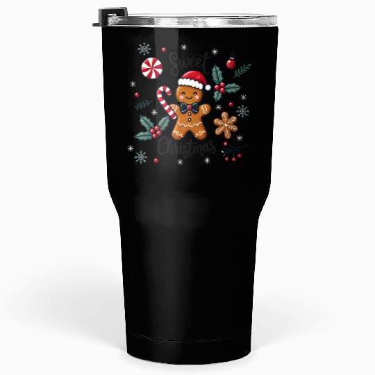Happy gingerbread man with candy cane Tumblers 30 Oz