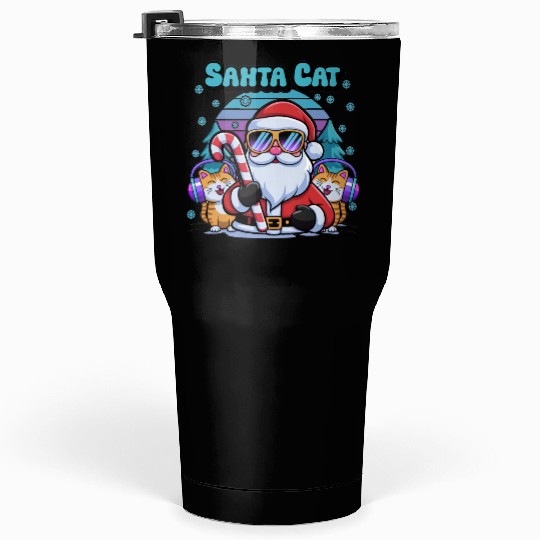 Retro Santa Cartoon - Cool Cats & Candy Cane Vibes Tumblers 30 Oz